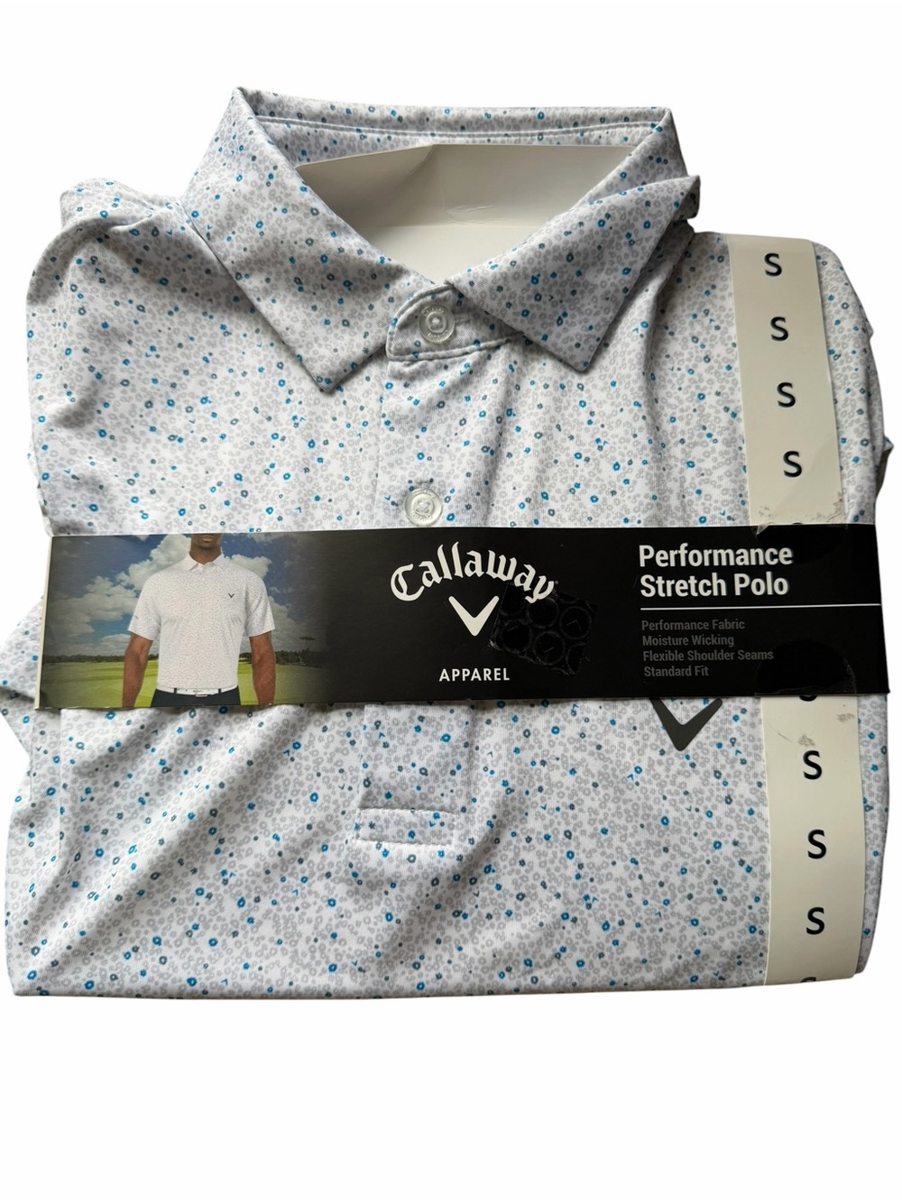 Callaway Men’s Polo in White with Blue Micro Dots